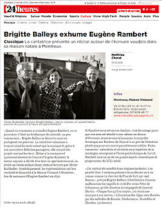 Article de presse 24 Heures : Brigitte Balleys exhume Eugne Rambert